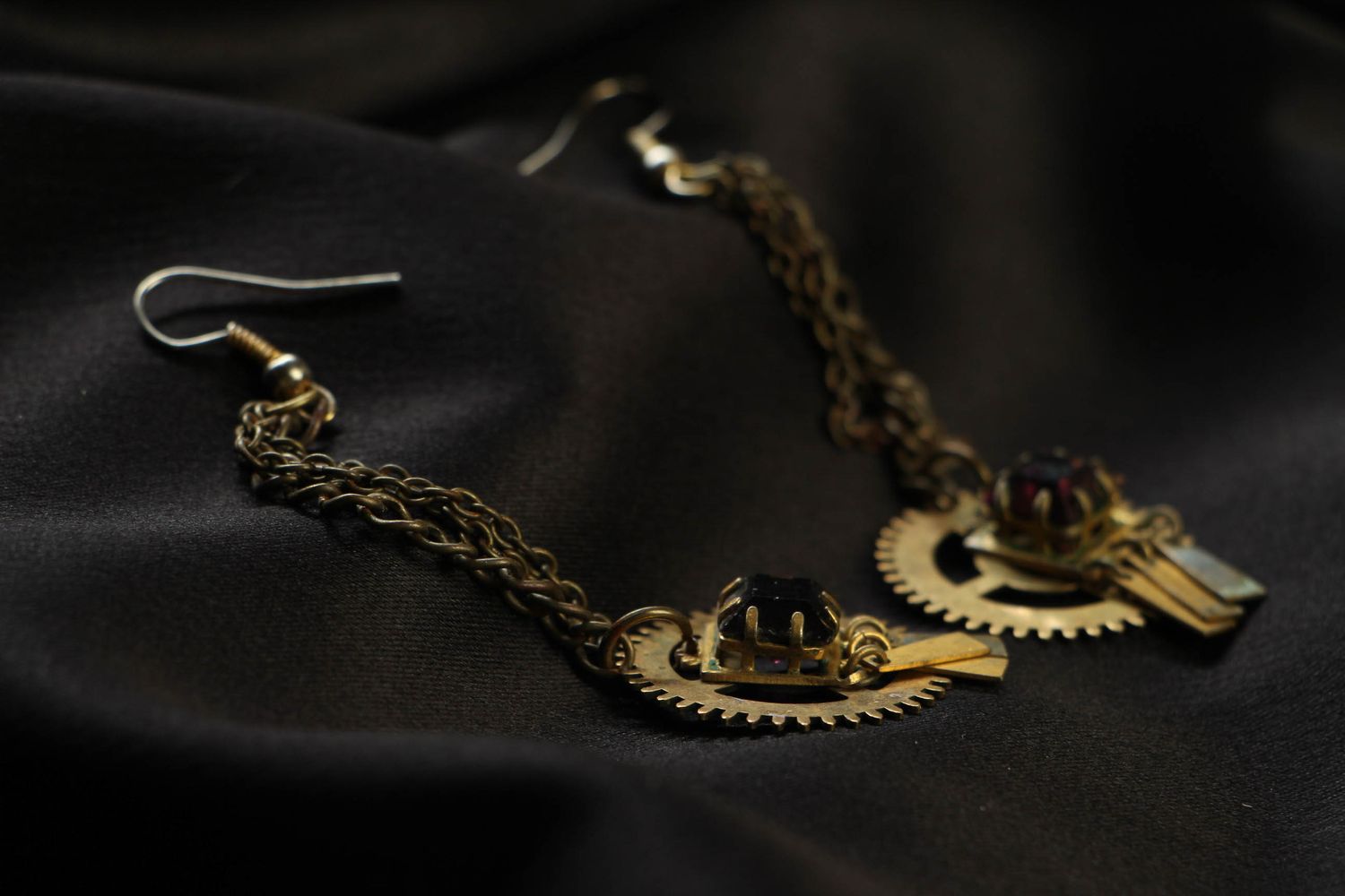 Unusual metal earrings in steampunk style photo 2