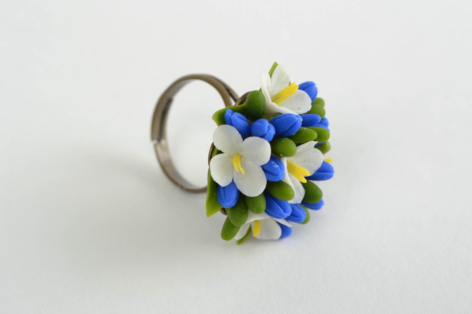 Handmade ring made of cold porcelain with flower and with adjustable size photo 4