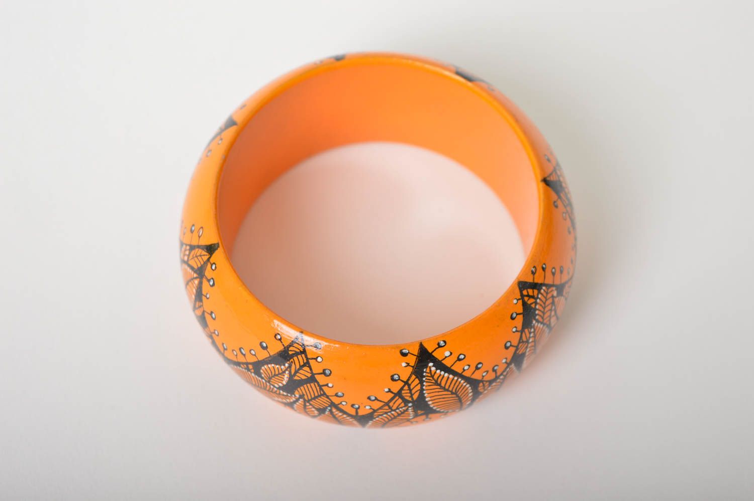 Браслет с росписью ручной работы браслет на руку украшение из дерева оранжевый фото 4