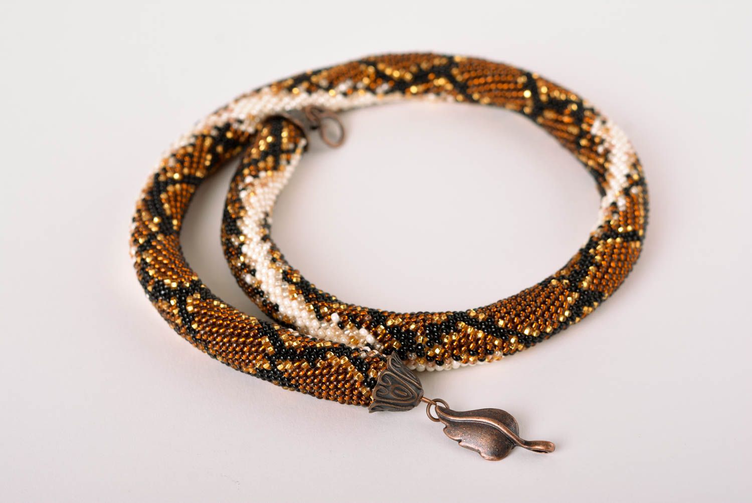 Handmade unusual designer necklace beaded cord necklace snake print jewelry photo 5
