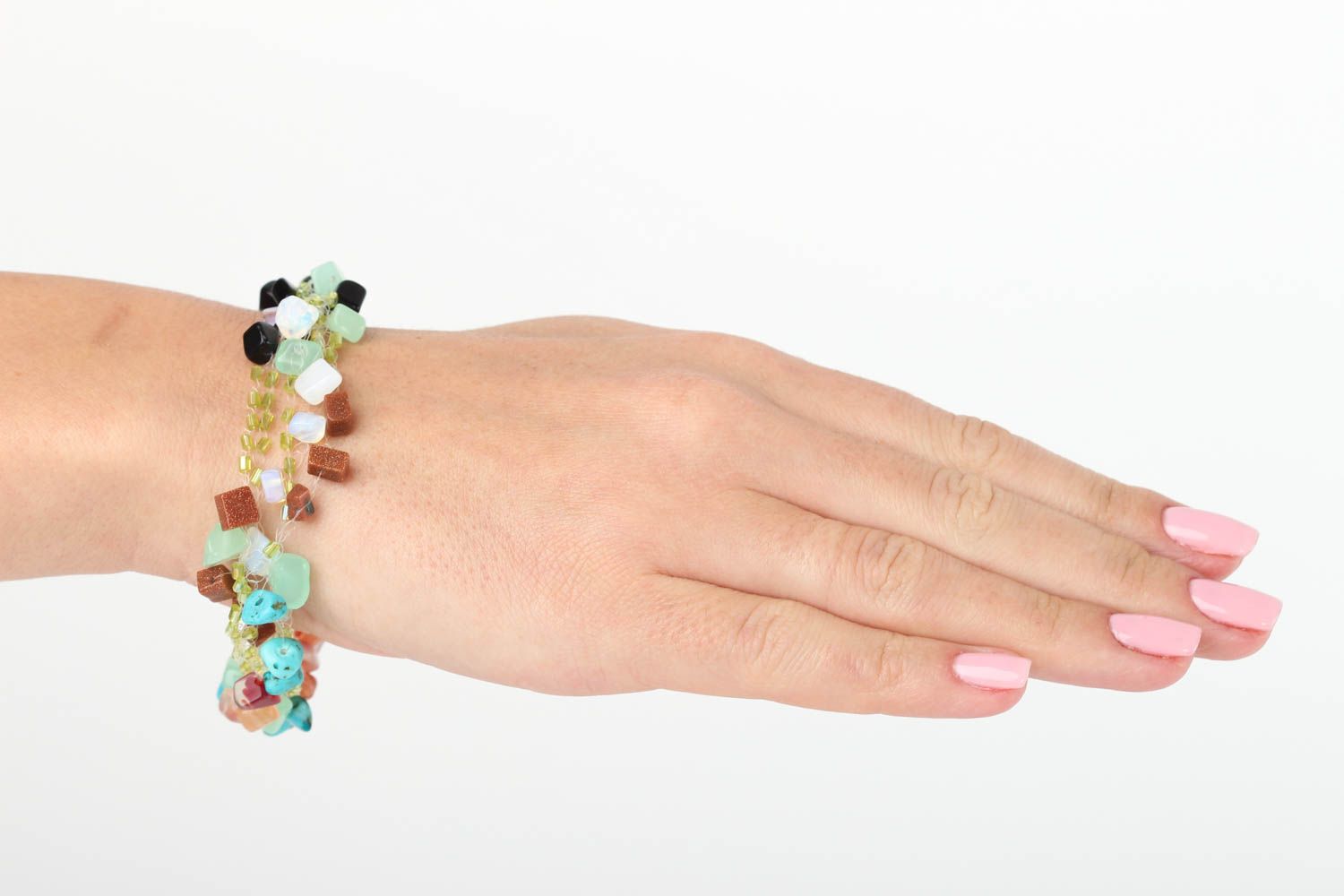 Handmade gemstone bead bracelet with multicolor beads for girls photo 5