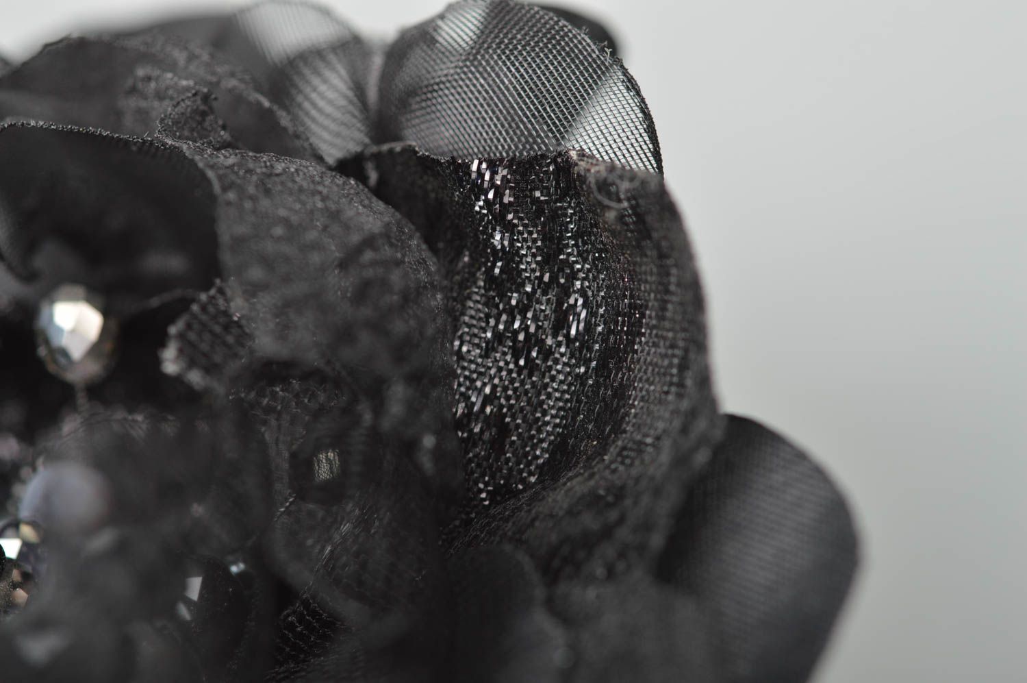 Broche Barrette fleur noire en soie faite main grande Cadeau pour femme photo 4