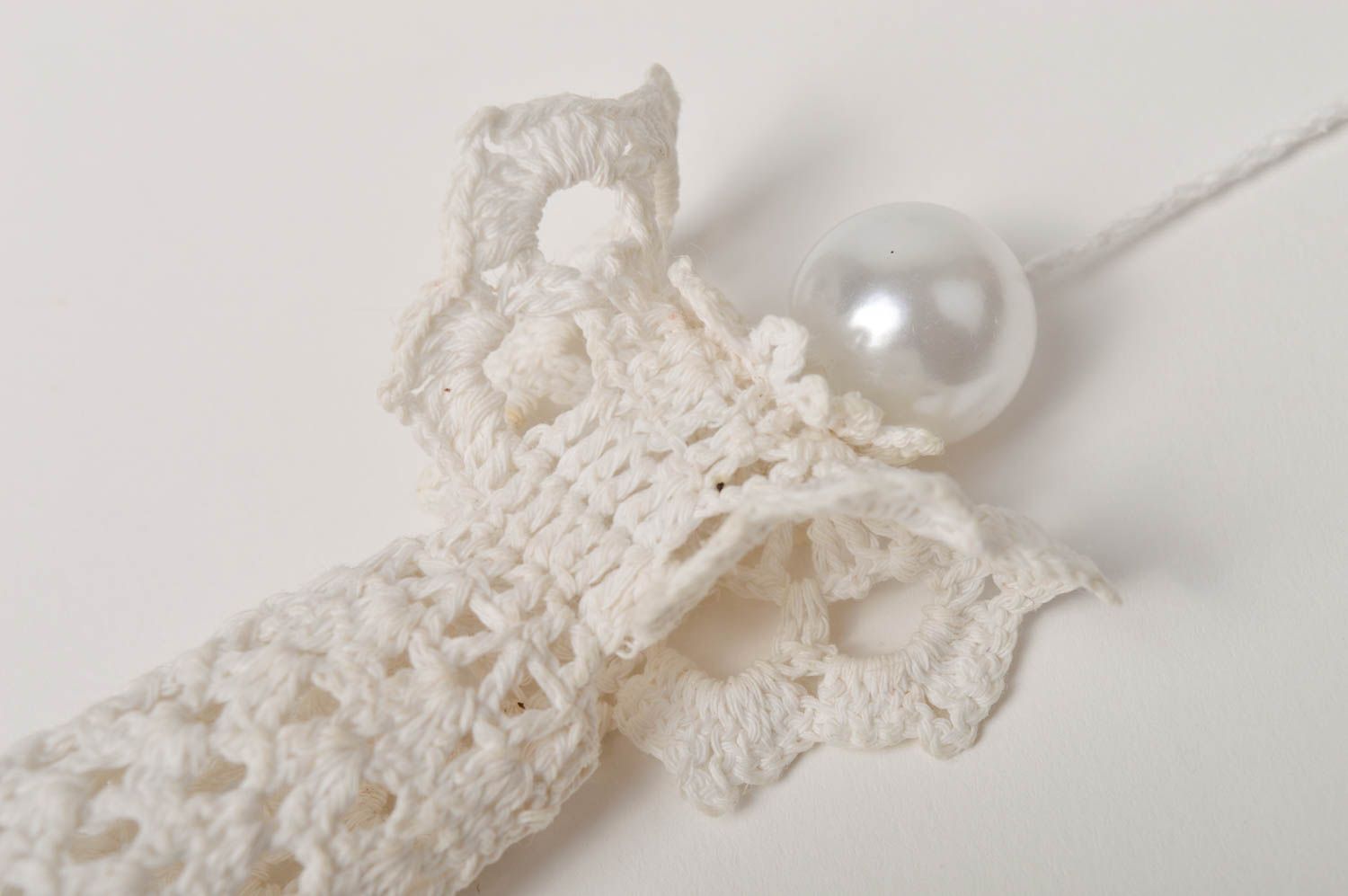 Handmade decorative pendant crocheted angel unusual Christmas accessory photo 3