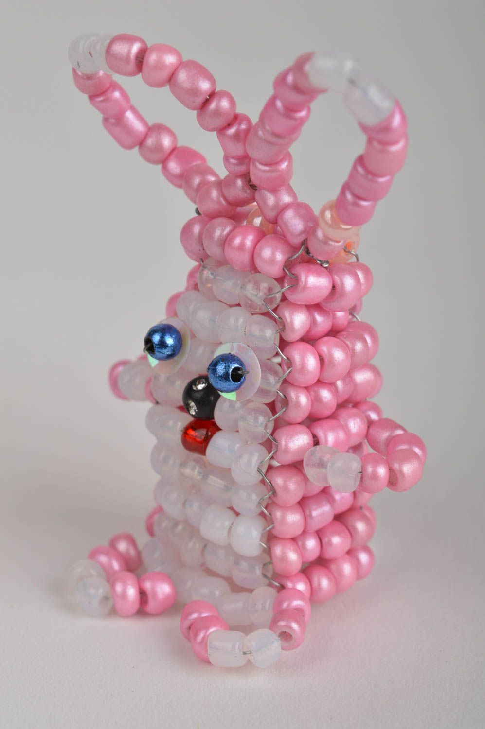 Petite marionnette à doigt lapin en perles de rocaille chinoises faite main rose photo 2