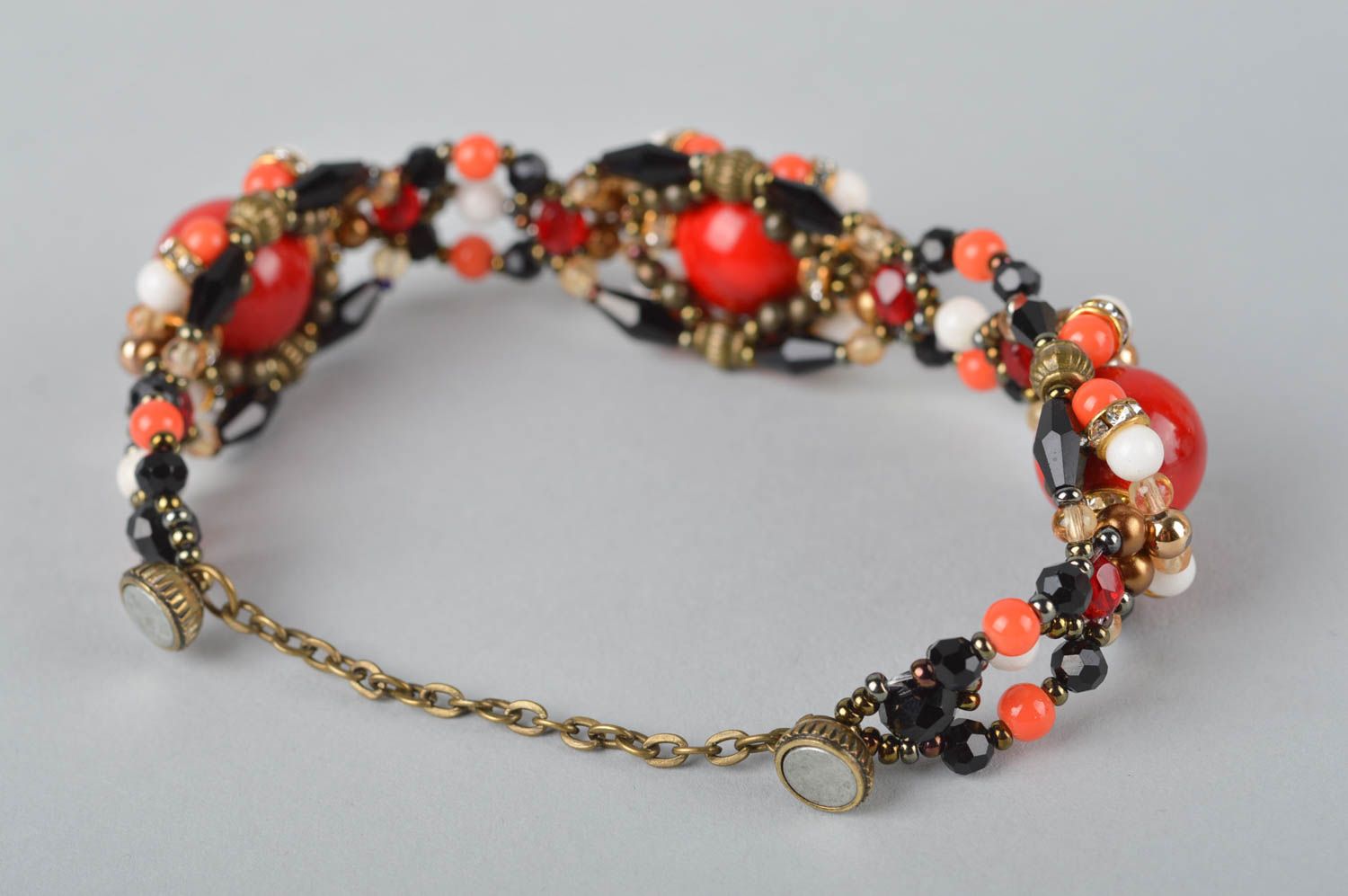 Brown, red, and white beads bracelet for women photo 4