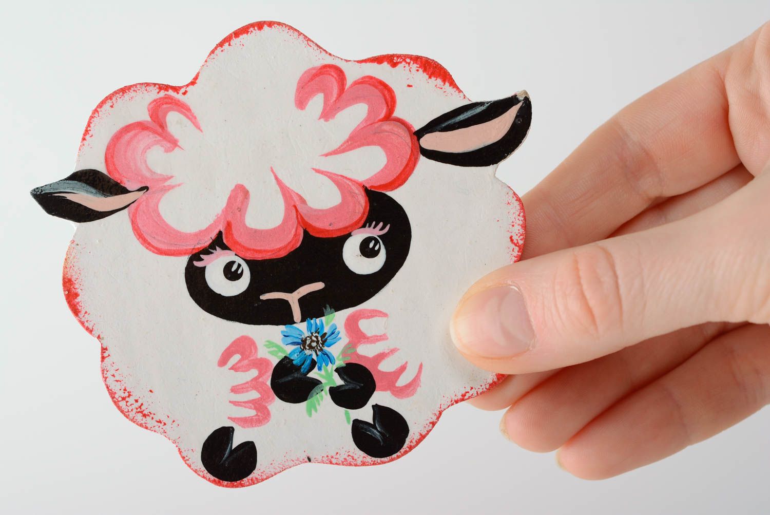 Handcrafted plywood refrigerator magnet in the form of sheep photo 5