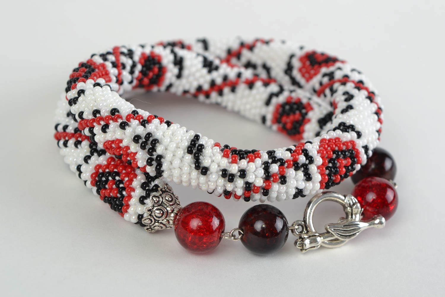 Beautiful beaded cord necklace in ethnic style handmade Japanese and Czech beads photo 3