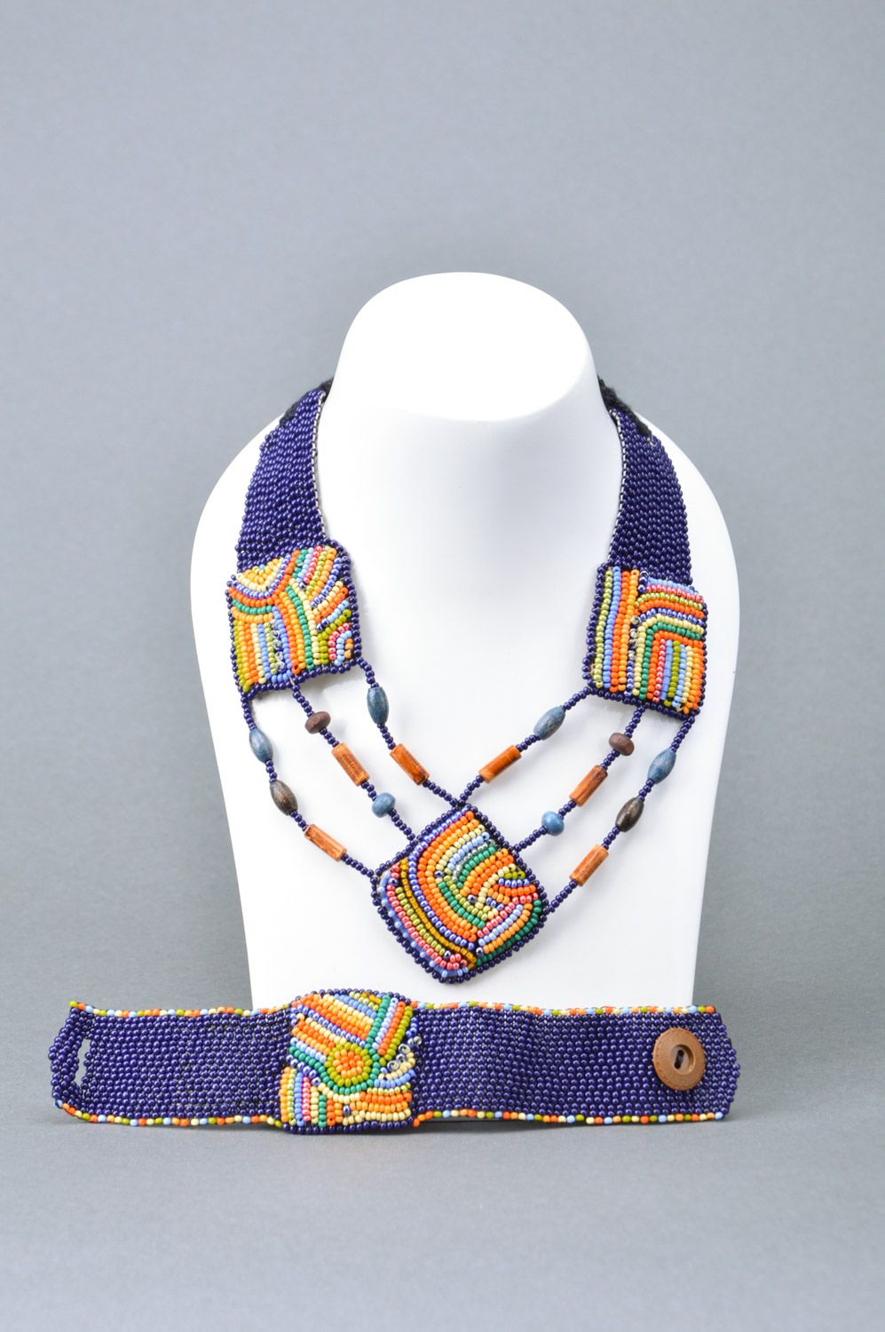 Ensemble de collier et bracelet en perles de rocaille multicolore fait main photo 3