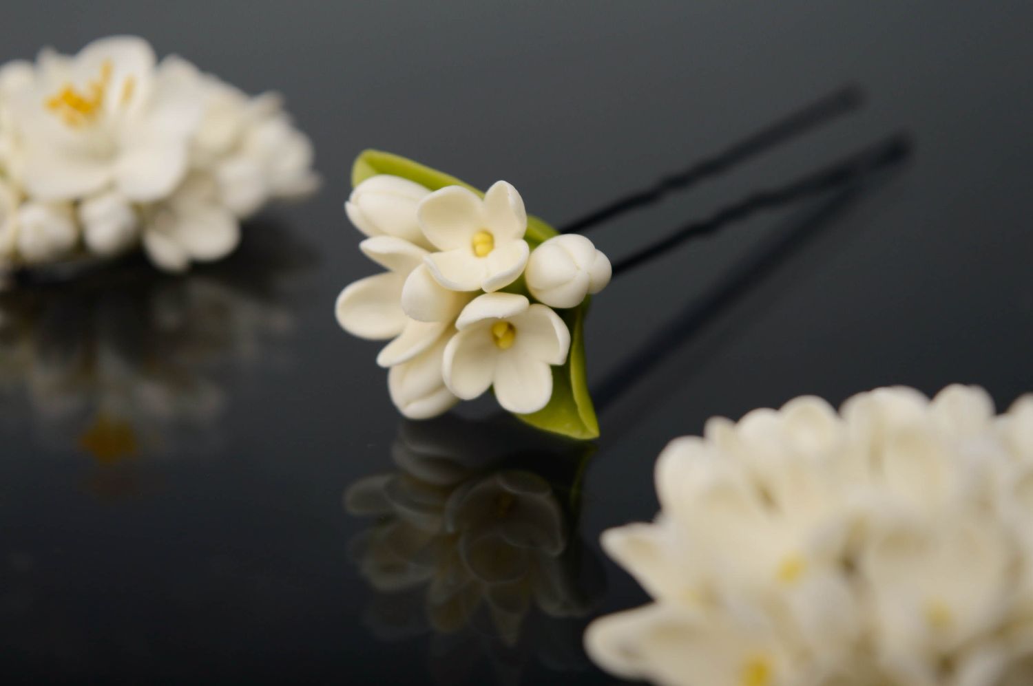 Cold porcelain hairpin with flower photo 2