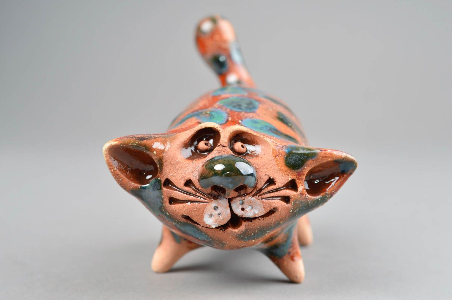 Figurine céramique chat peinte de glaçure faite main décoration maison photo 3