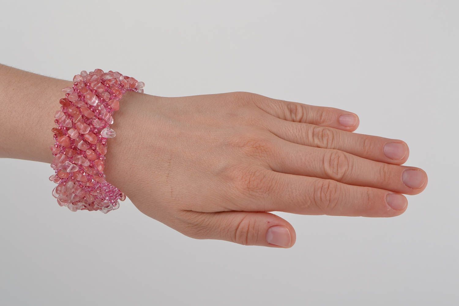 Breites rosa Armband aus Glasperlen und echten Steinen handmade Schmuck für Frau foto 2