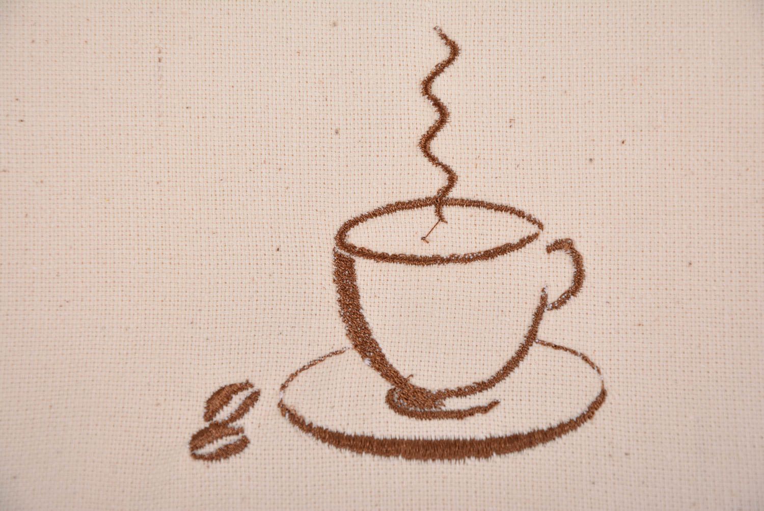 Serviette de table brodée en mi-lin rectangulaire faite main Tasse de café photo 3