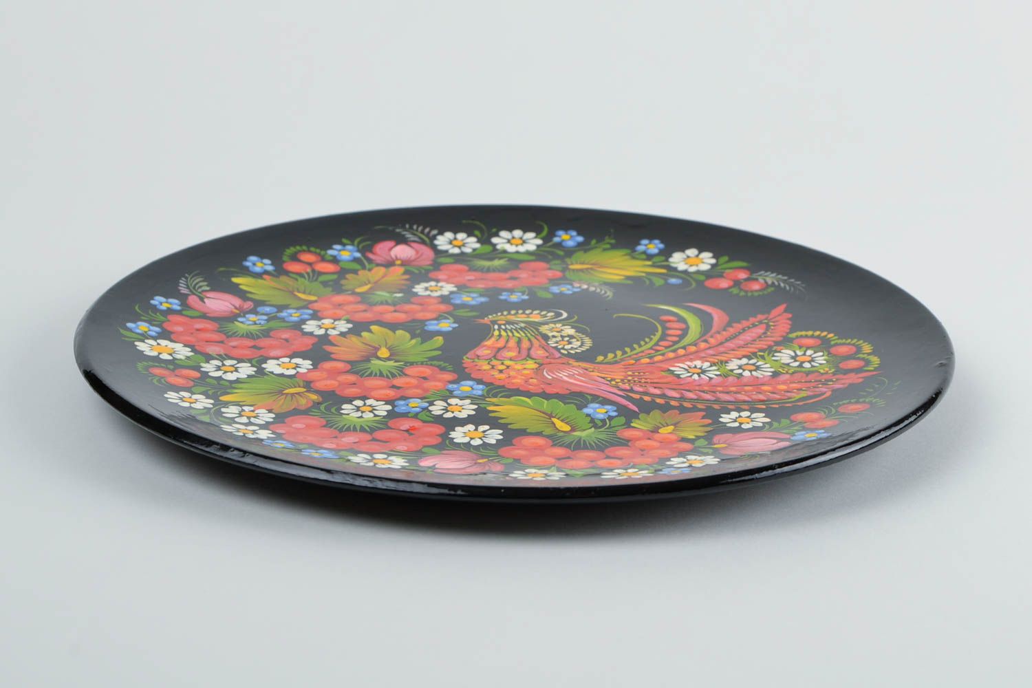 Designer wooden plate handmade Petrykivka painting interior decoration wall dish photo 2