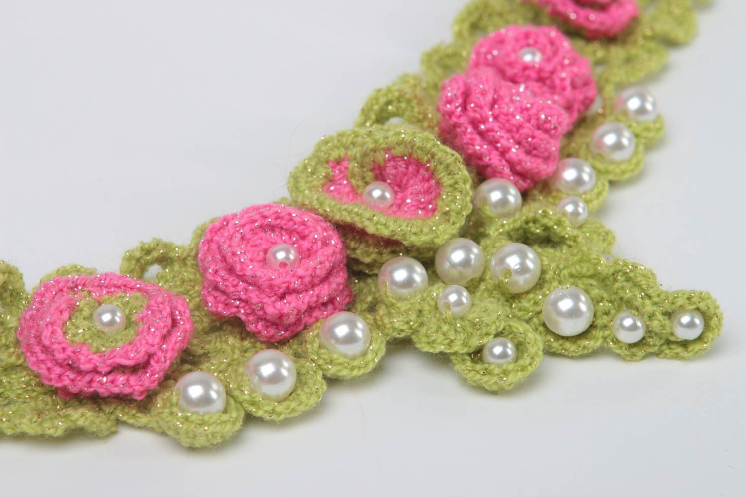 Massive stylish necklace crocheted textile necklace cute women present photo 4