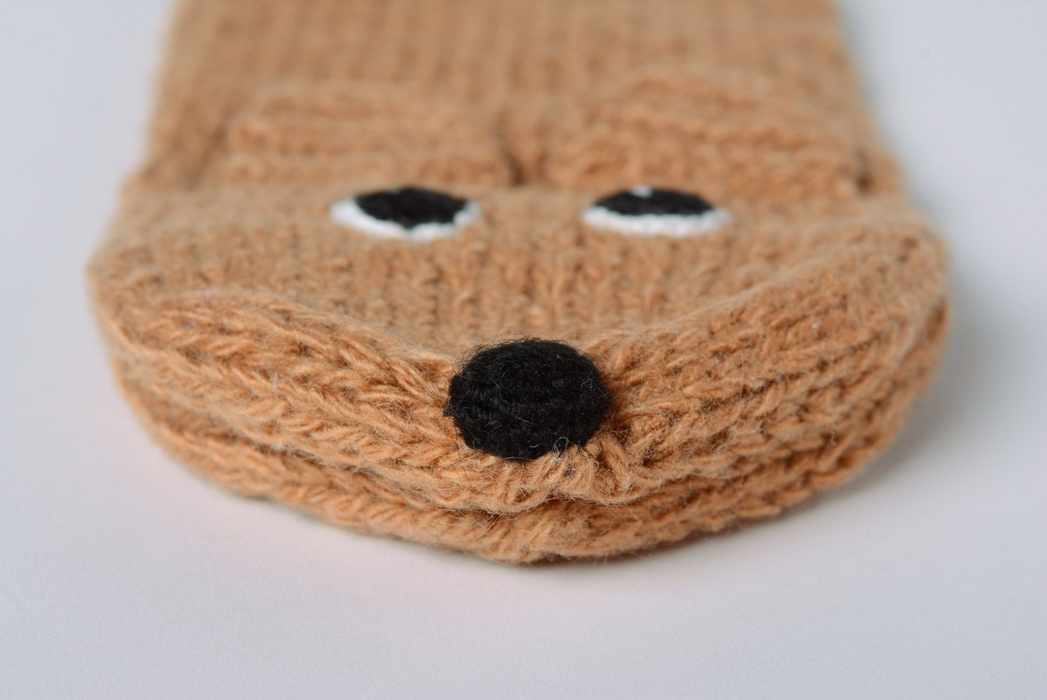 Small brown knitted puppet toy for children photo 3