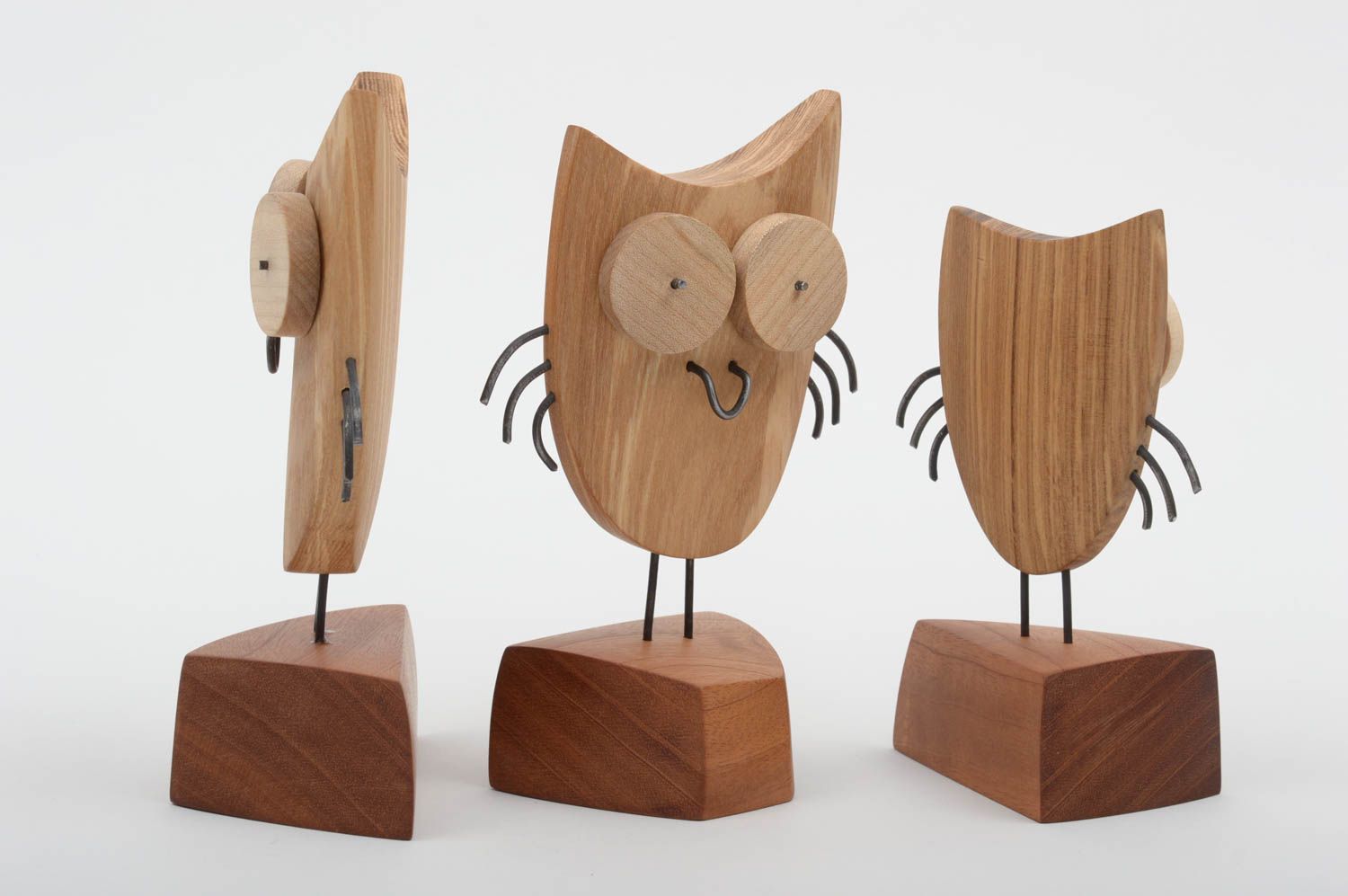 Eule Figuren handmade Holz Figuren Haus Deko Dekoration Figuren Set 3 Stück  foto 2