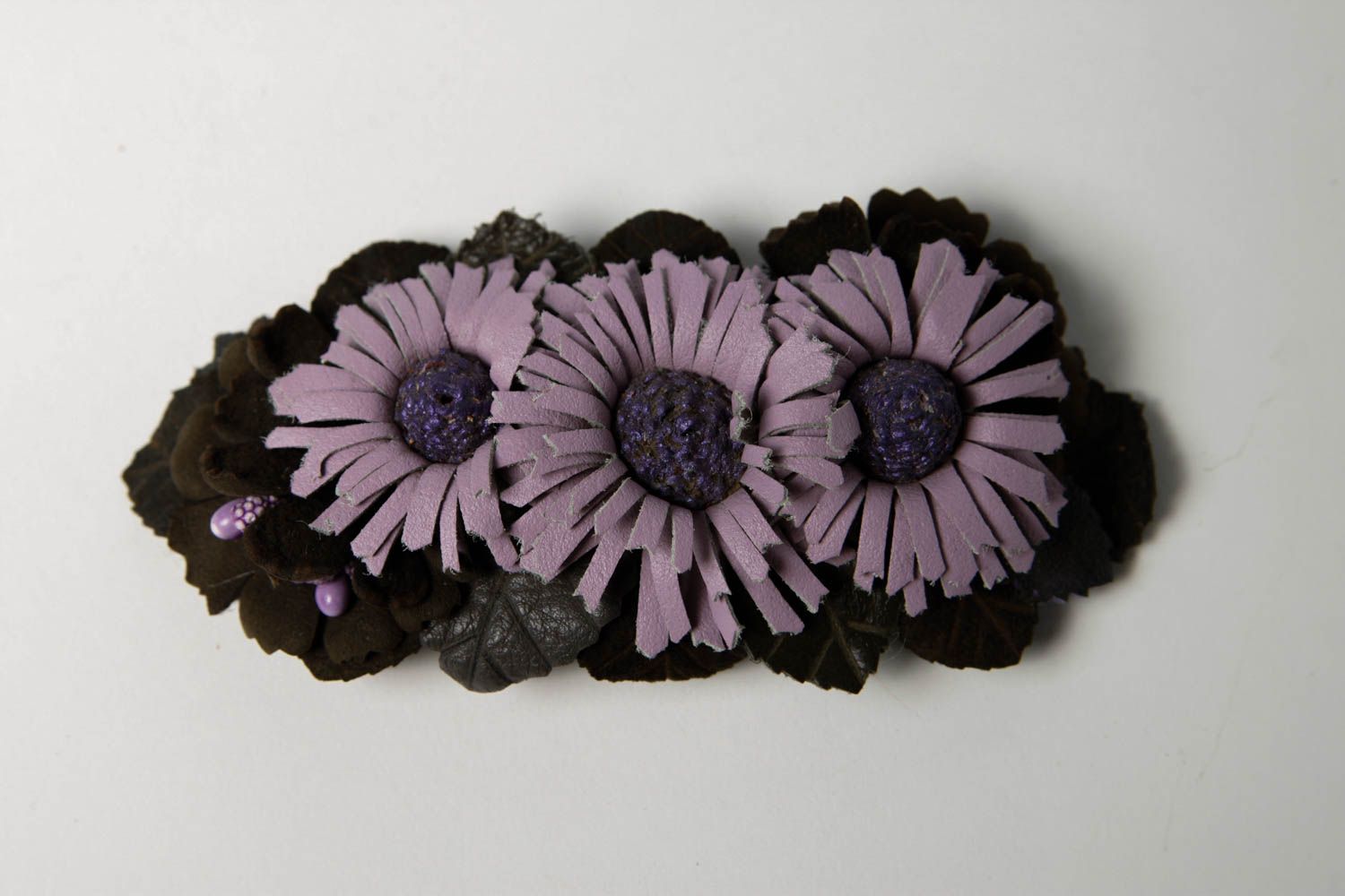 Handmade Haarspange Leder Damen Modeschmuck Schmuck für die Haare mit Blumen  foto 3
