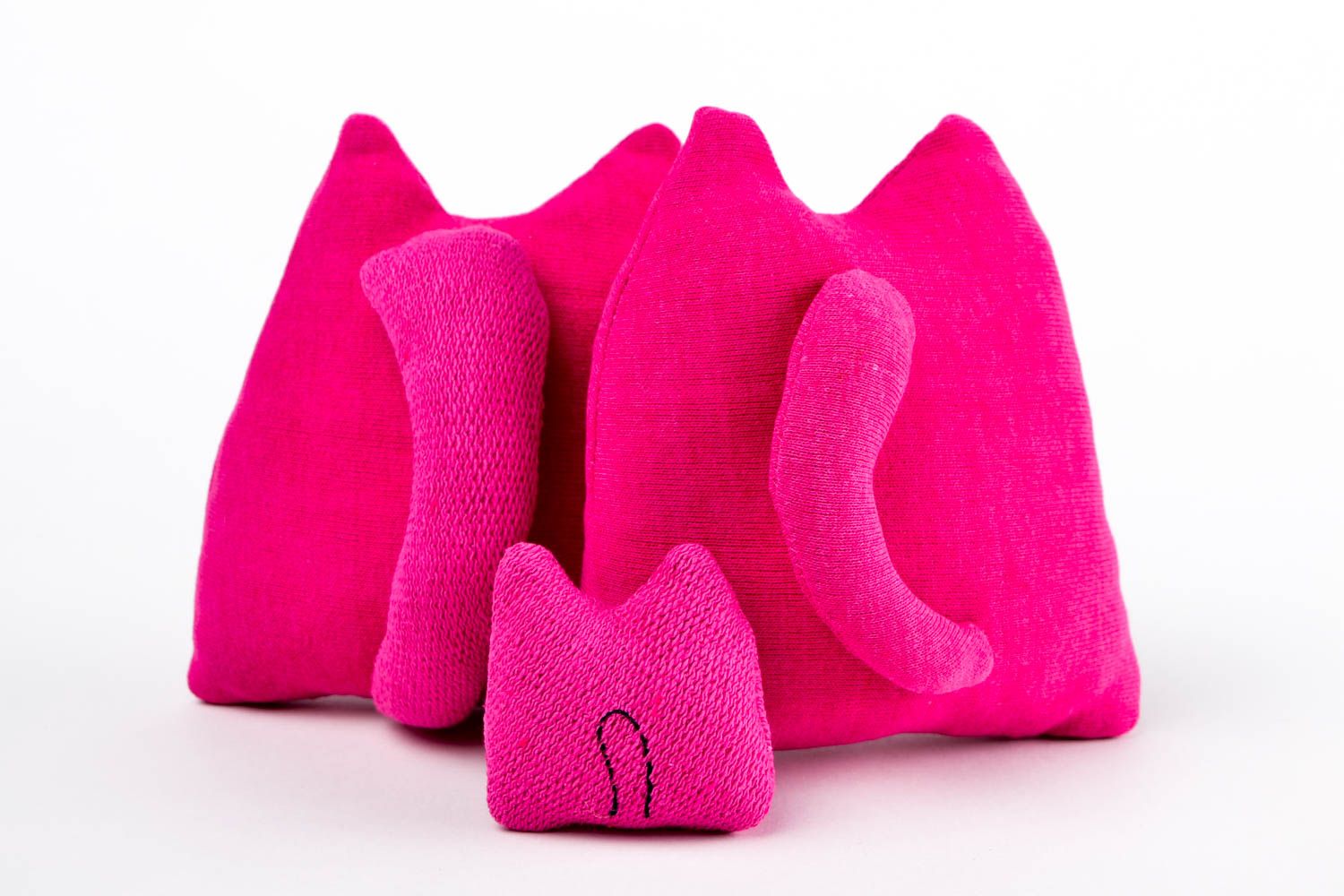 Peluches chats roses Jouets faits main en polaire 3 pièces Cadeau pour enfant photo 5