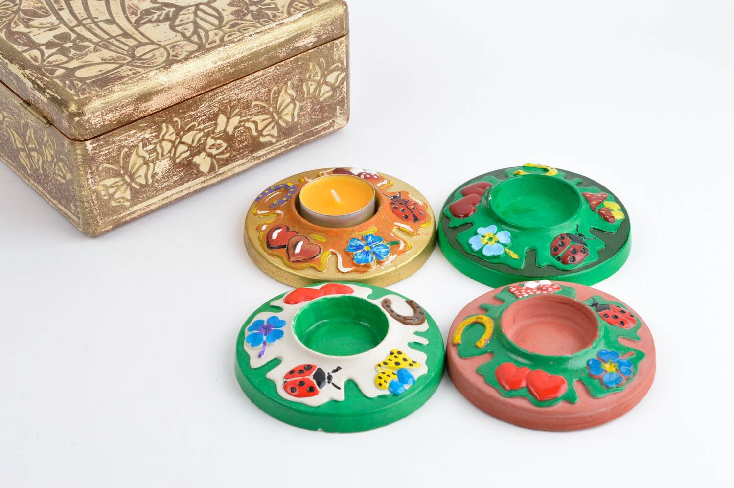 Juego de 4 portavelas de yeso artesanales decoración de hogar regalos originales foto 1