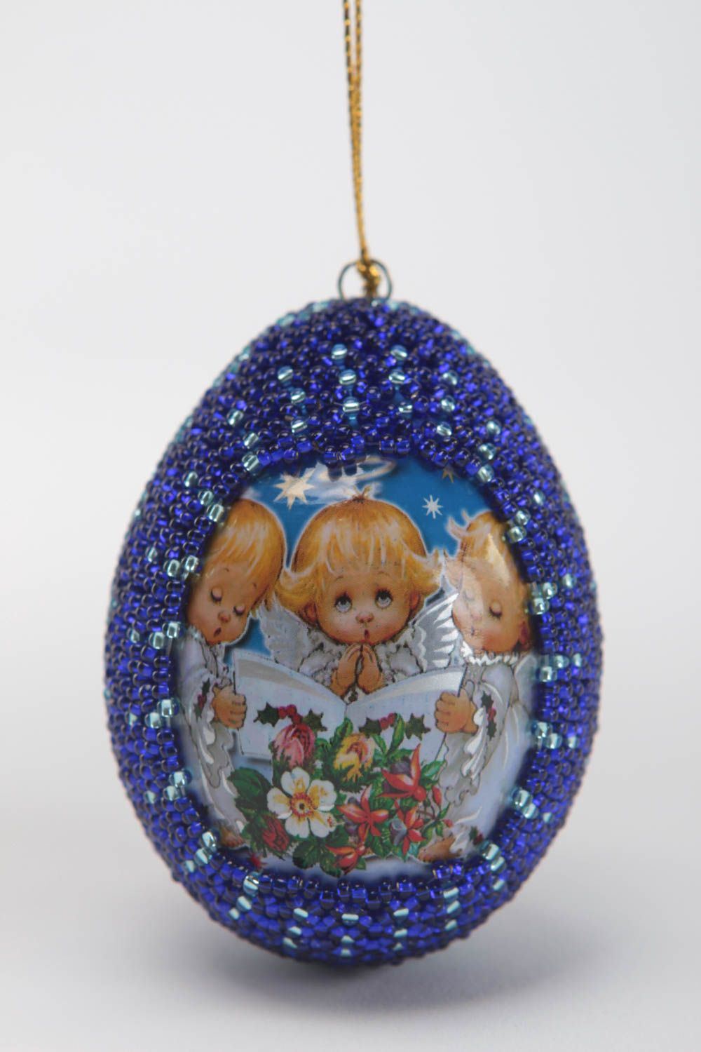 Oeuf de Pâques fait main Suspension décorative bleue Décoration intérieure photo 5