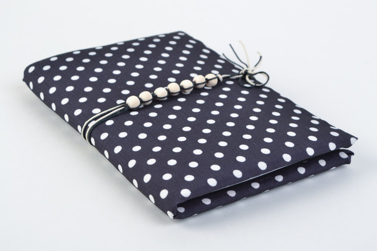 Handmade notebook with black and white polka dot cover and ties for 60 pages photo 3