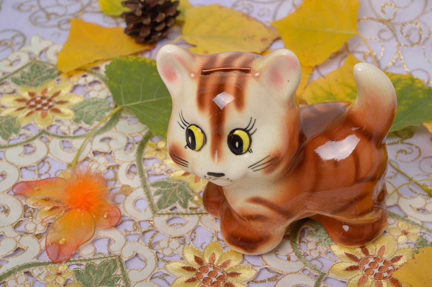 Kleine Spardose Katze originelles Geschenk für Schwester handgemachte Keramik foto 1