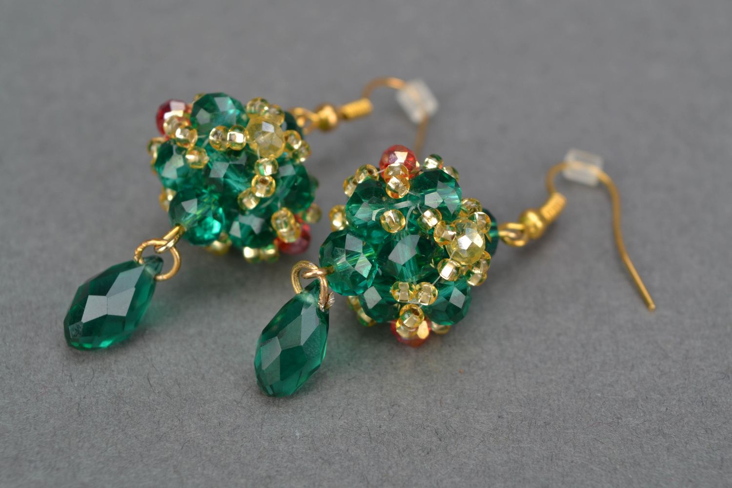 Handmade beaded earrings with crystals photo 4