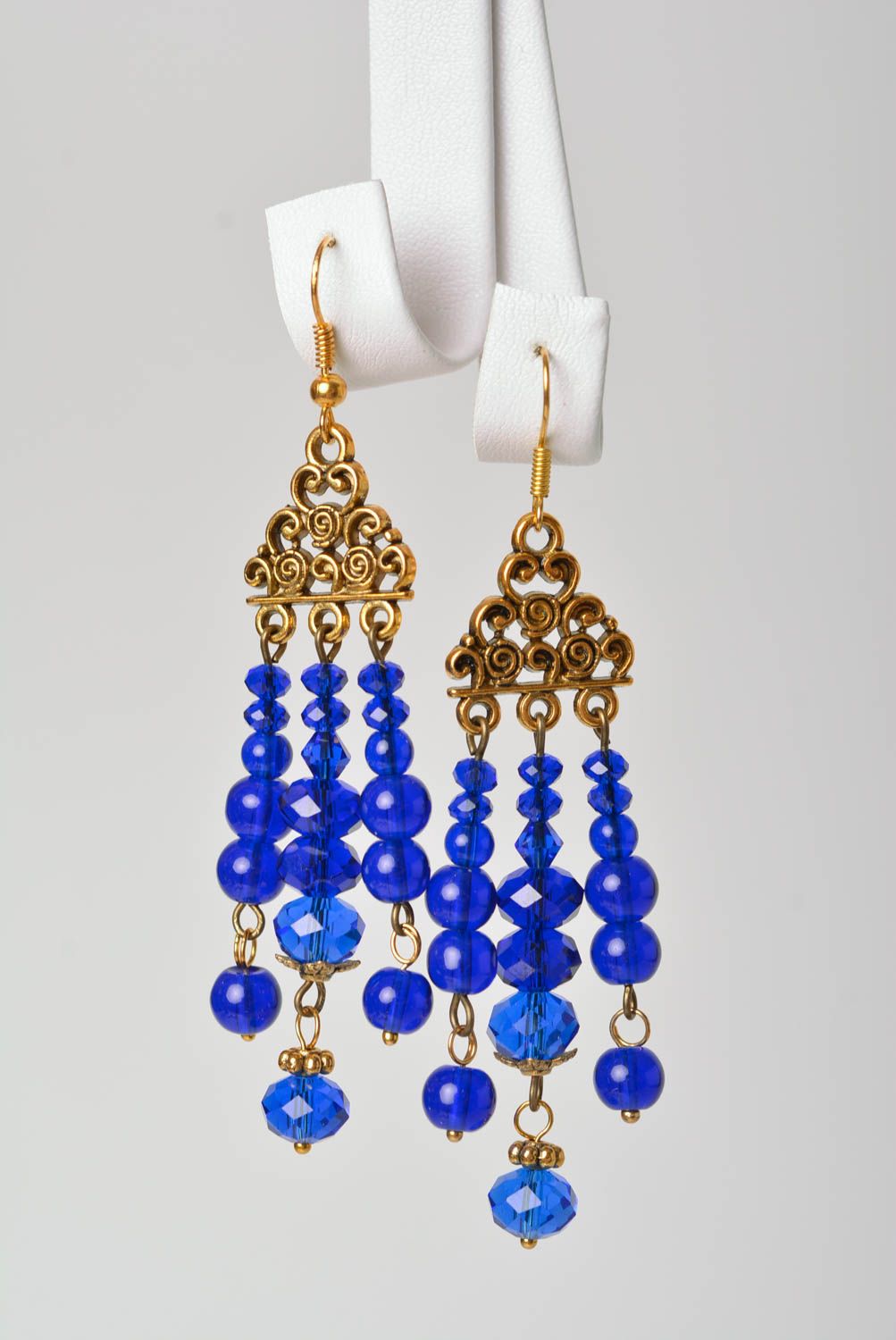 Handmade blue elegant earrings unusual Eastern earrings long earrings photo 1