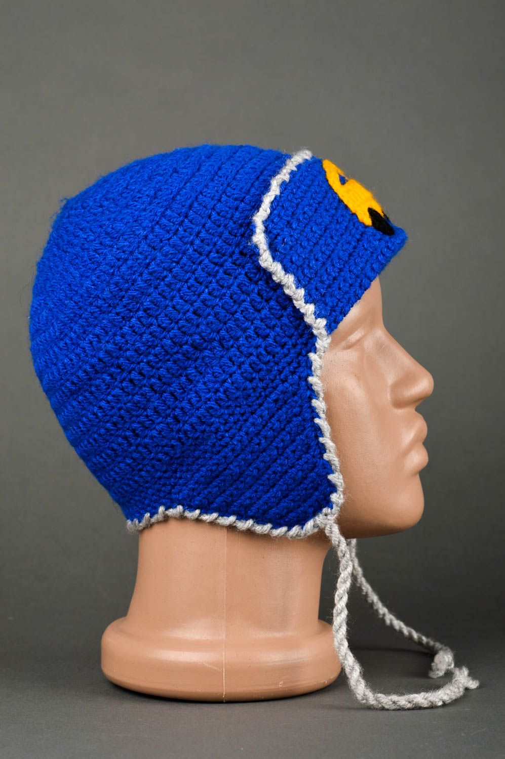 Зимняя шапка хэнд мэйд вязаная шапочка для мальчика синяя детская шапка спицами фото 3