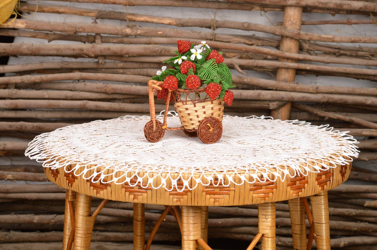 Handmade table home decor unusual decorative napkin and woven bicycle  photo 1