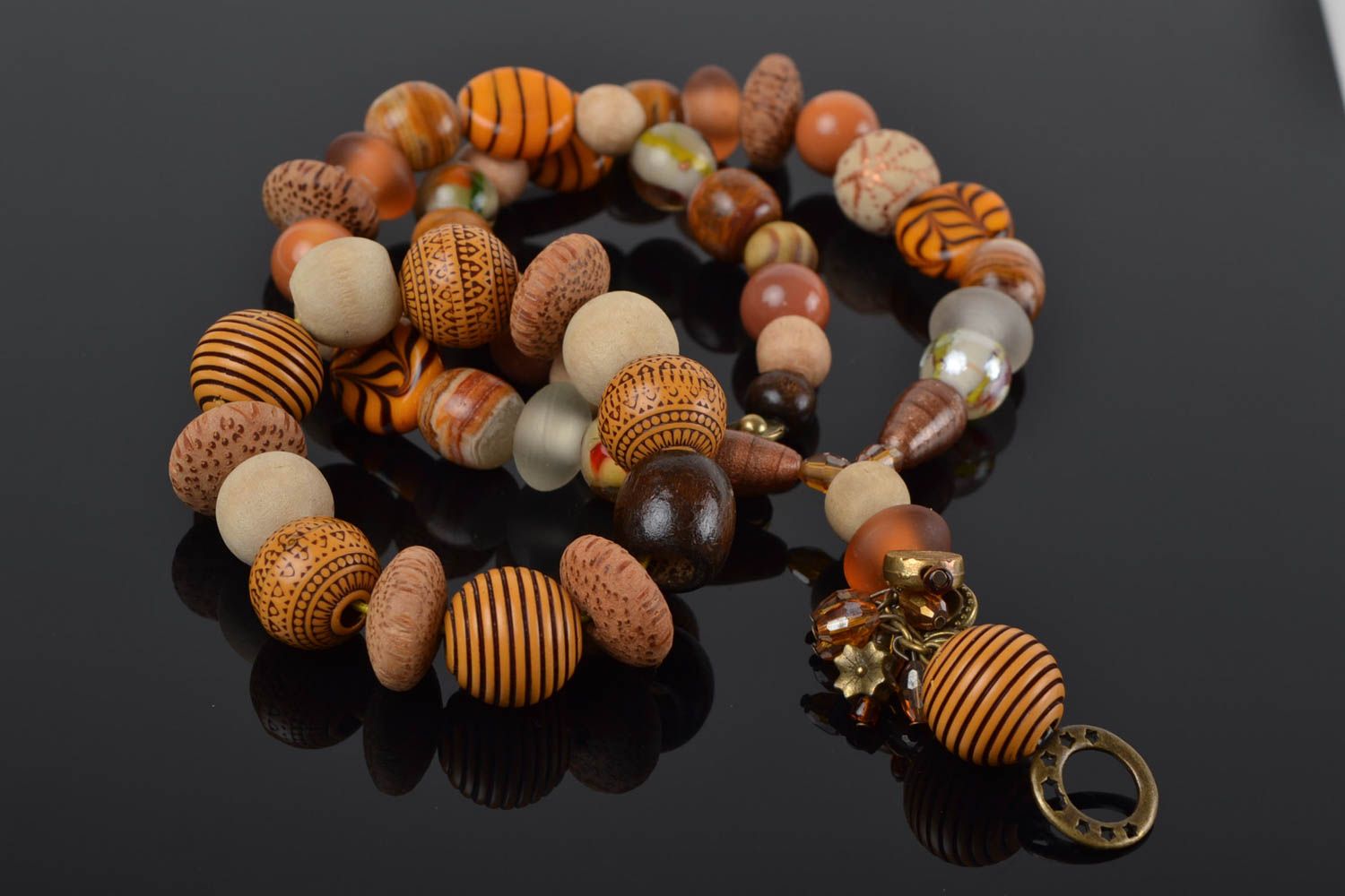 Handmade Damen Schmuckset Halskette und Armband aus Holzperlen Glas Jadeit  foto 1