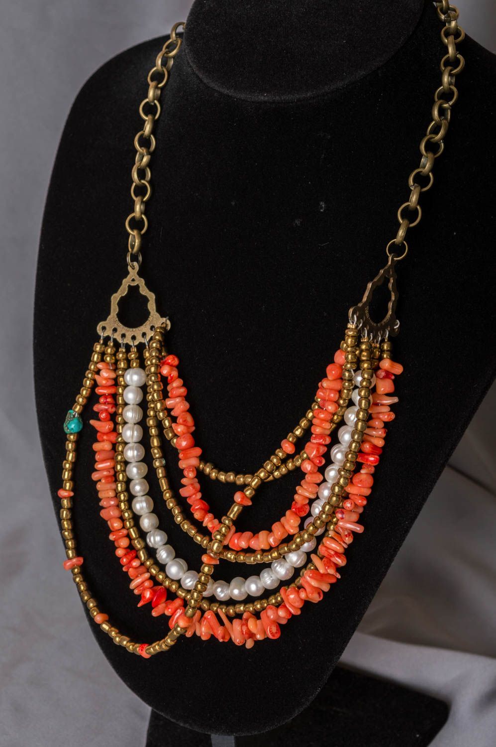 Damen Halskette aus echten Steinen mit Korallen Perlen handmade Designer Kette foto 1