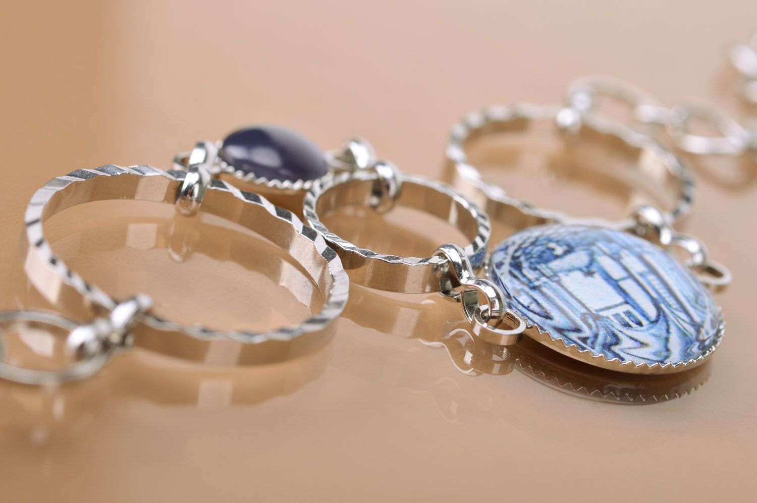 Beautiful handmade metal chain bracelet with blue elements City on the Seaside photo 4
