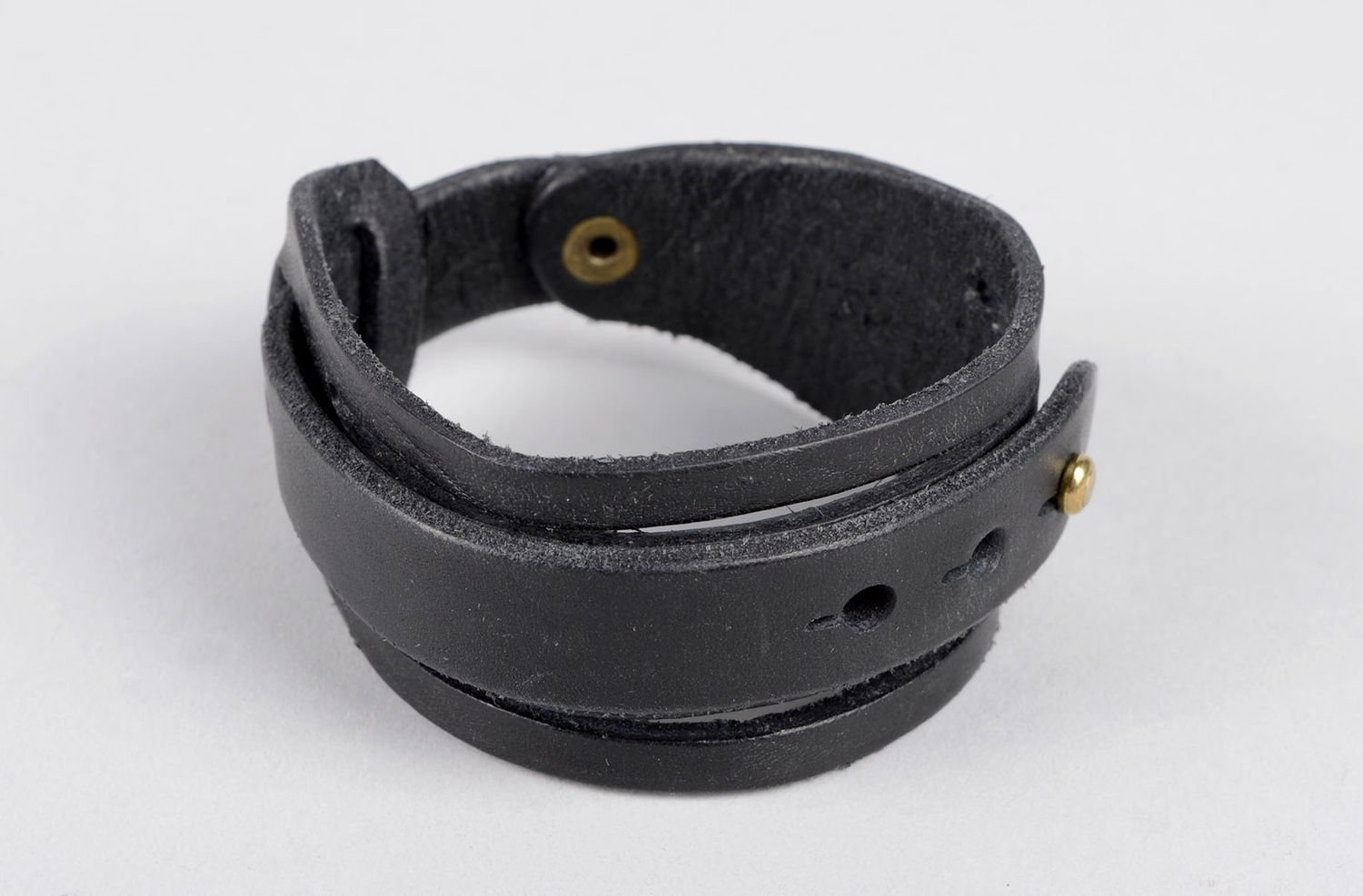 Bracelet en cuir noir Bijou fait main large unisexe design Cadeau original photo 1