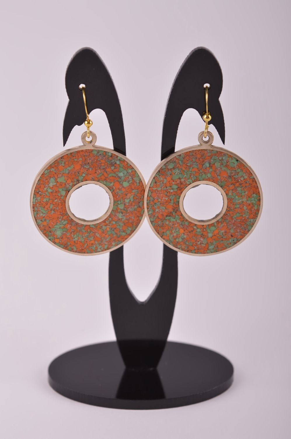 Украшение из латуни handmade серьги из натуральных камней модные серьги кольца фото 2