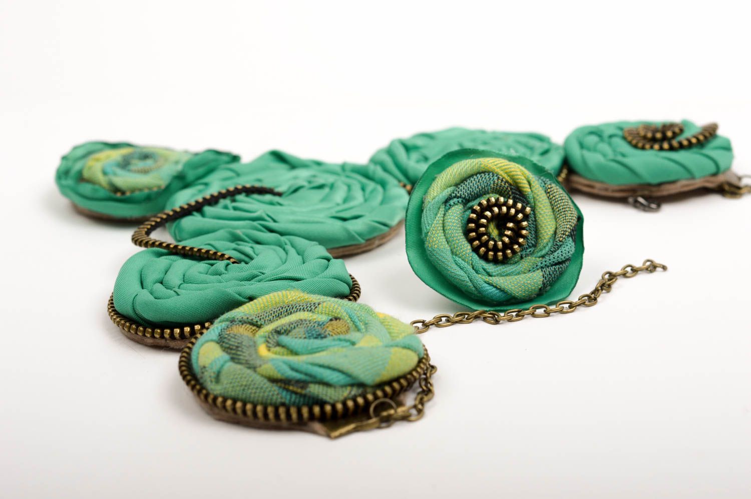 Handmade Schmuck Set Modeschmuck Ring Halskette Damen aus Stoff in Grün foto 4