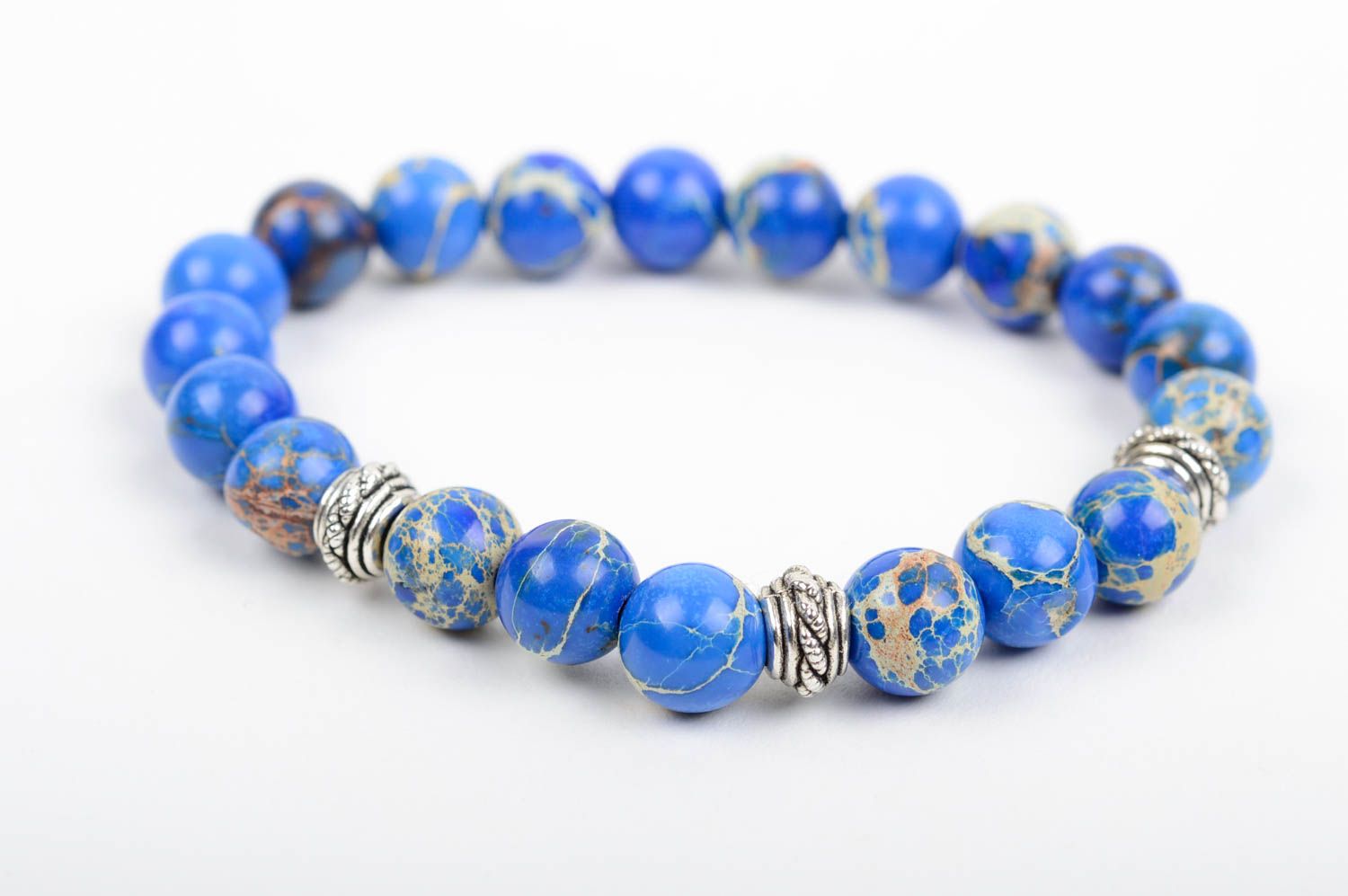 Оригинальный женский браслет из натуральных камней ручной работы голубой фото 2