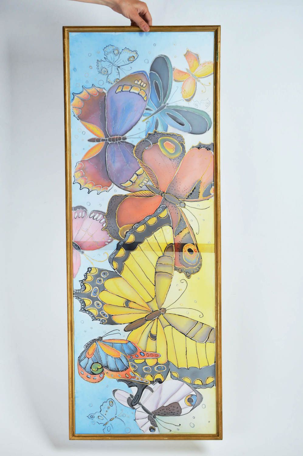 Pintura en batik frío artesanal de tela Paraíso de mariposas original de pared foto 3