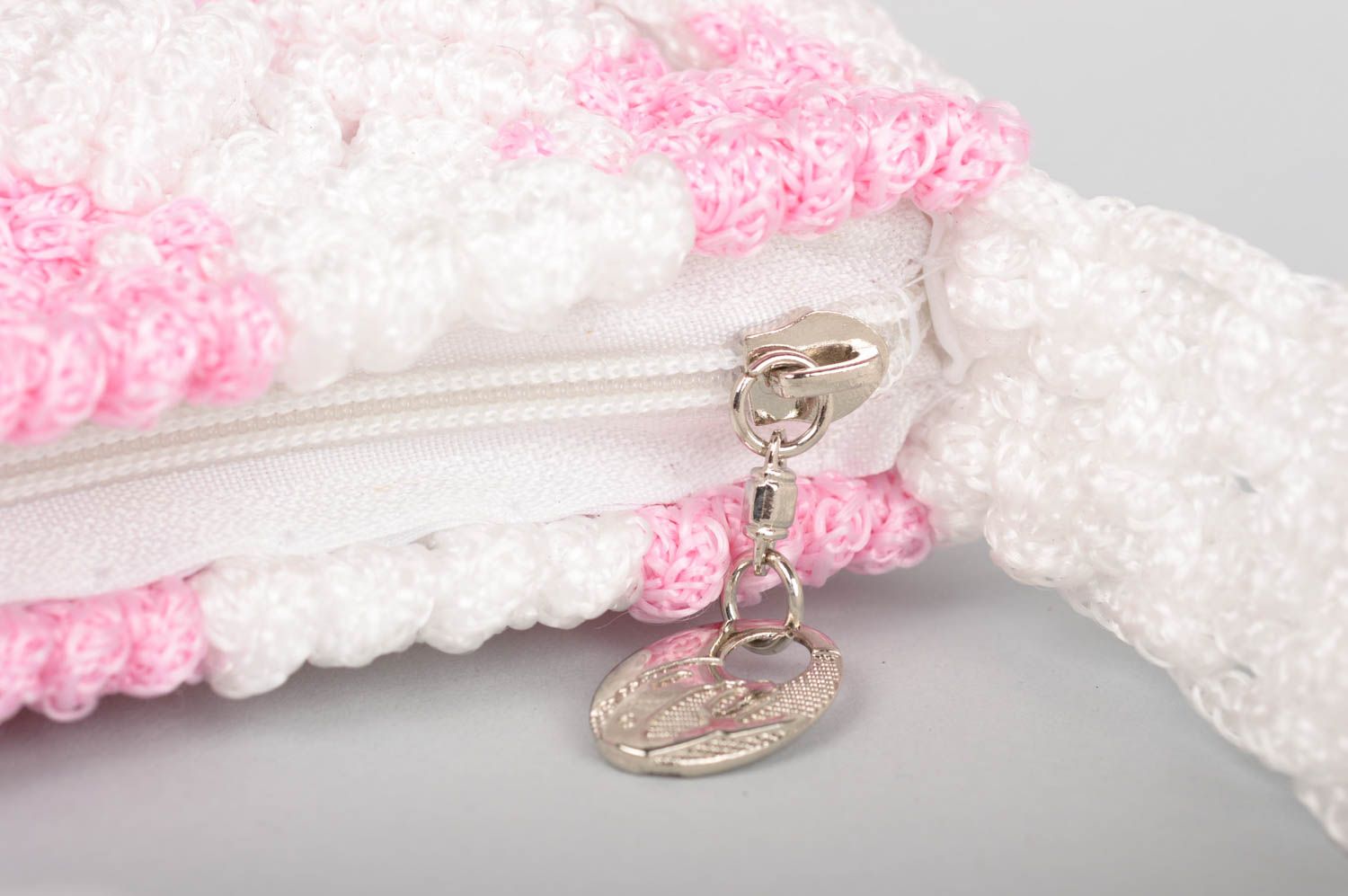 Tasche handgemacht Damen Umhängetasche Designer Tasche Mode Accessoire rosa weiß foto 4