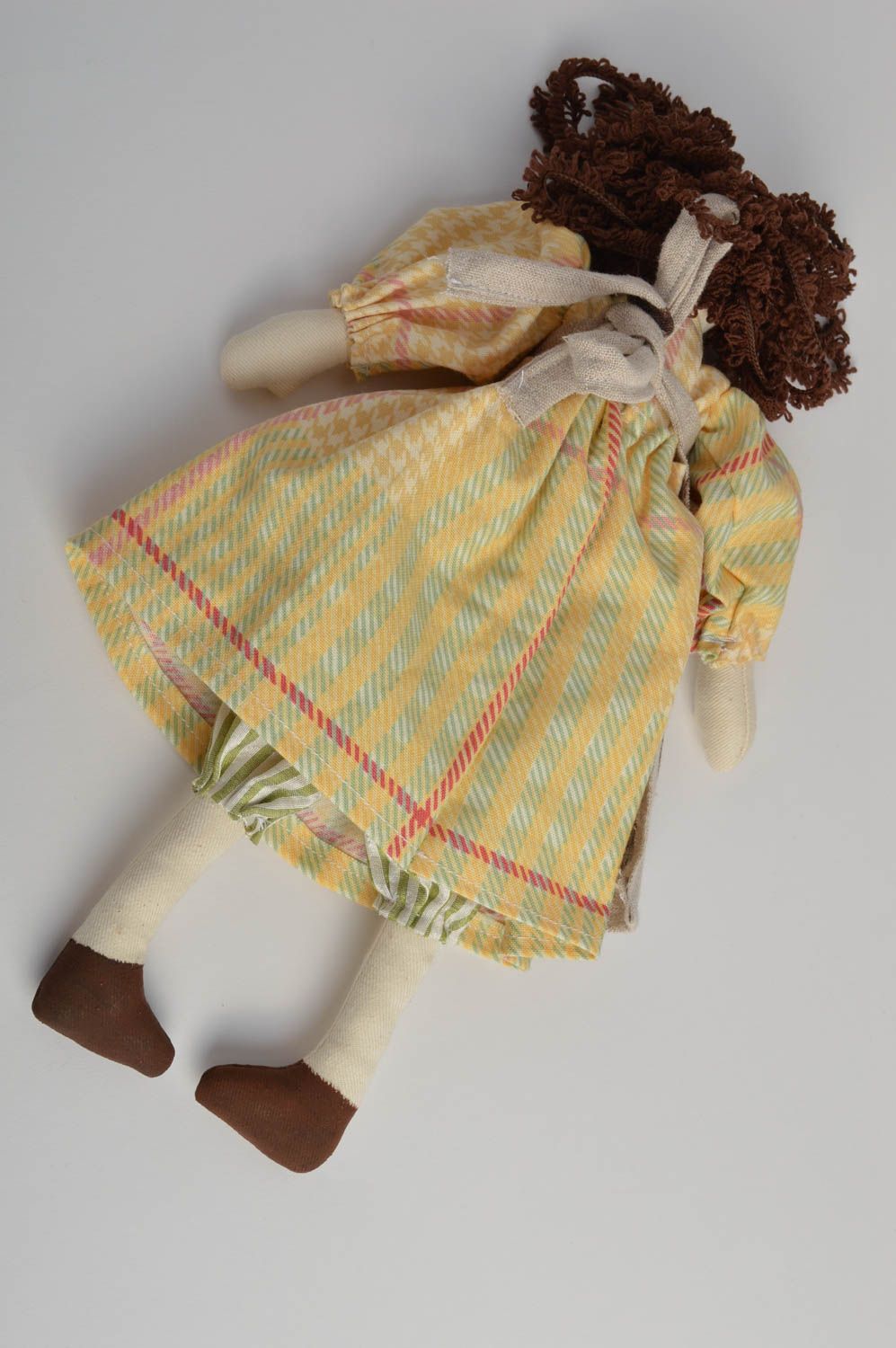Handmade funny designer fabric soft doll girl in dress and apron for interior  photo 5