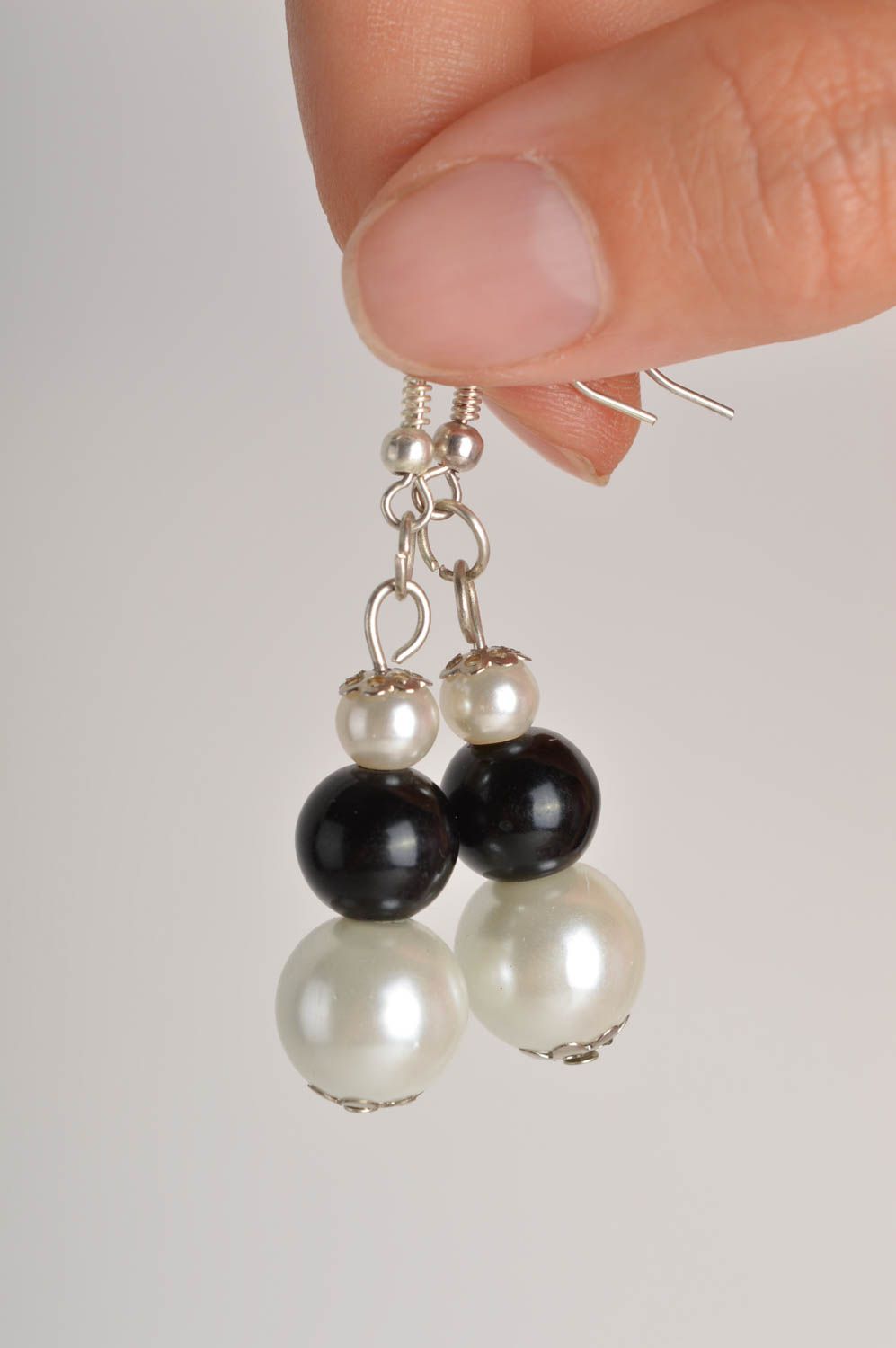 Handmade stylish designer earrings black and white earrings beaded jewelry photo 5