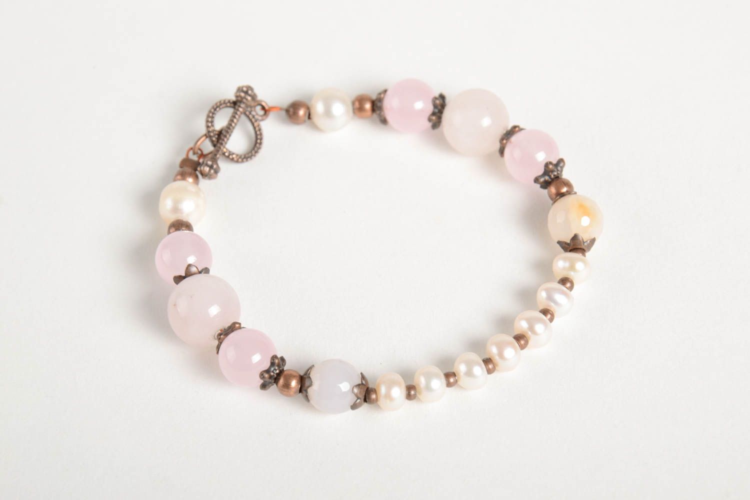 Bracelet pierres naturelles Bijou fait main quartz rose perles Accessoire femme photo 5