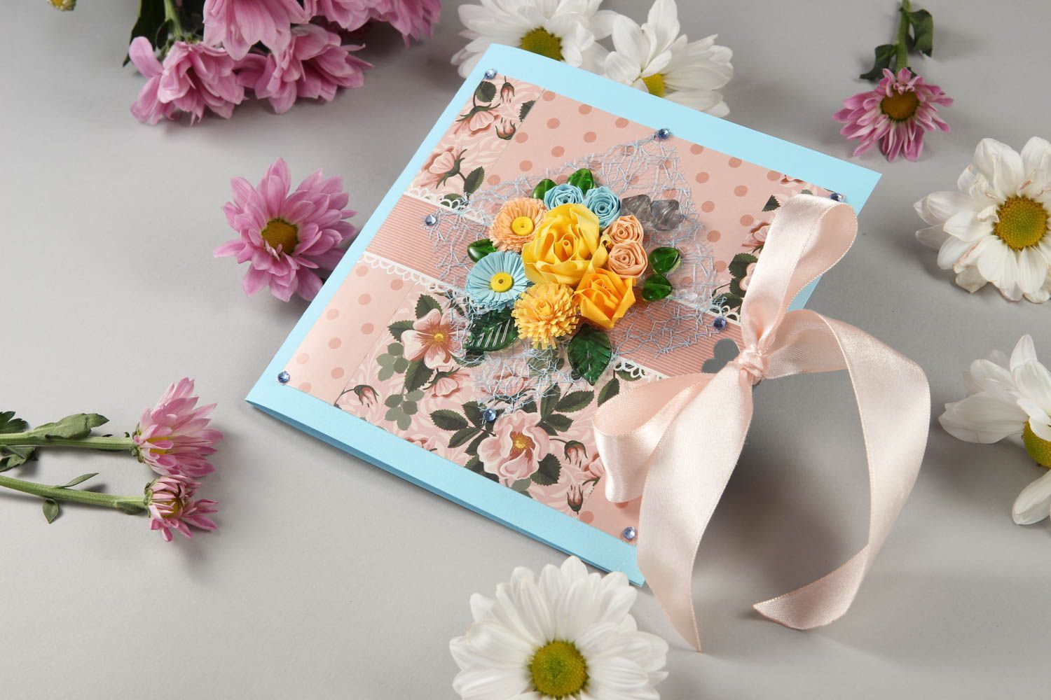 Handmade Grußkarten Papier Scrapbook Karten schöne Grußkarten bunt mit Blume foto 1