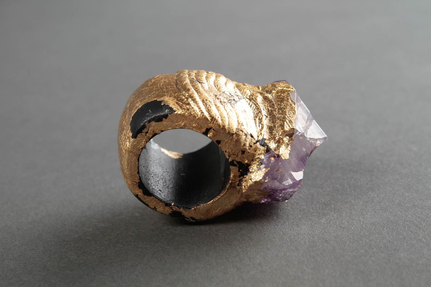 Кольцо ручной работы украшение из полимерной глины украшение кольцо с аметистом фото 2