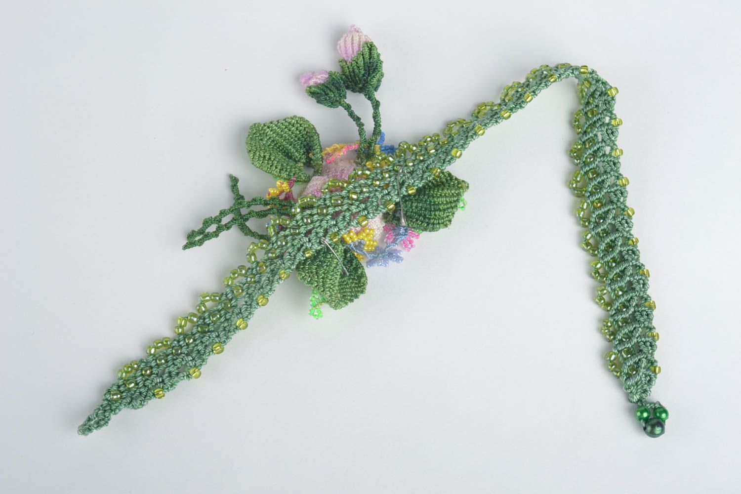 Collier vert Broche florale faits main tressés macramé Cadeau pour femme photo 3