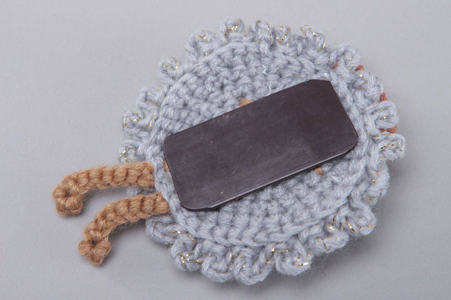 Handmade decorative fridge magnet crochet of wool and cotton Gray Lamb photo 2