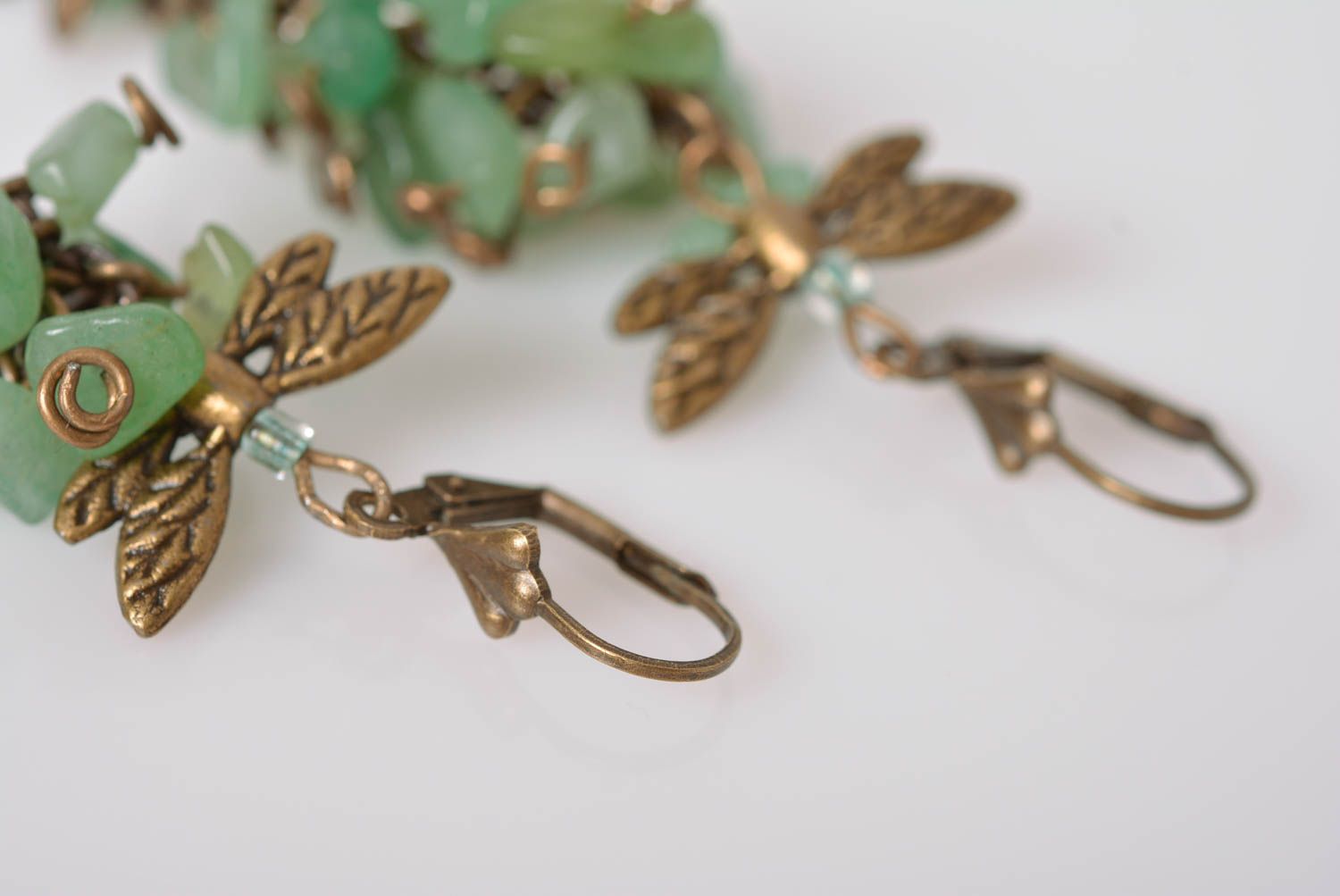 Elegant jade earrings handmade designer long beautiful summer accessory photo 4