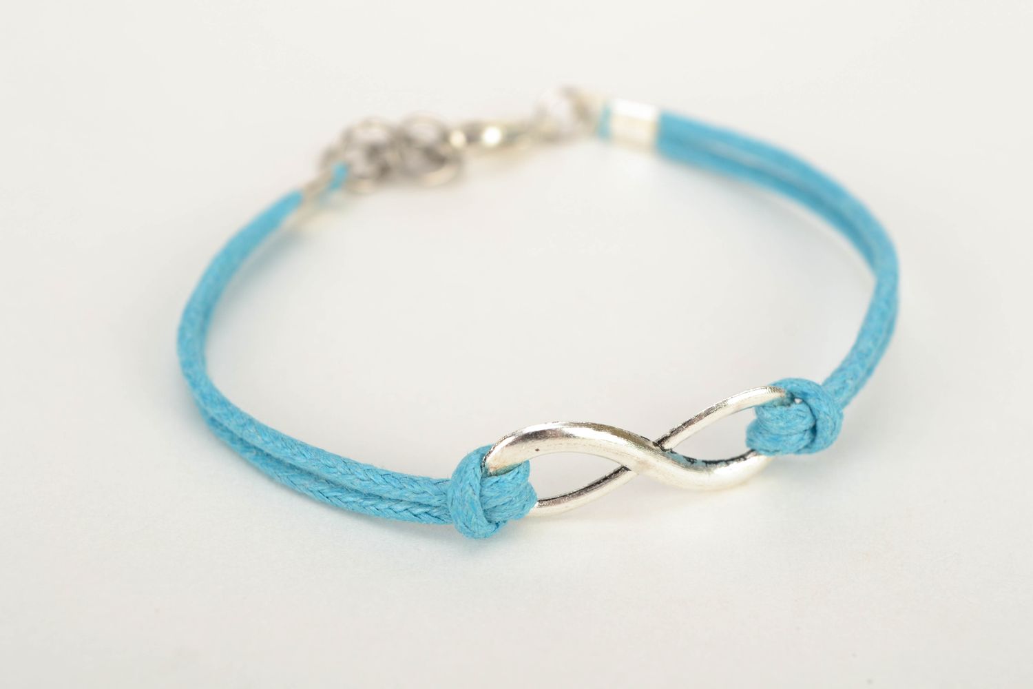 Blue thin woven waxed cord bracelet photo 2
