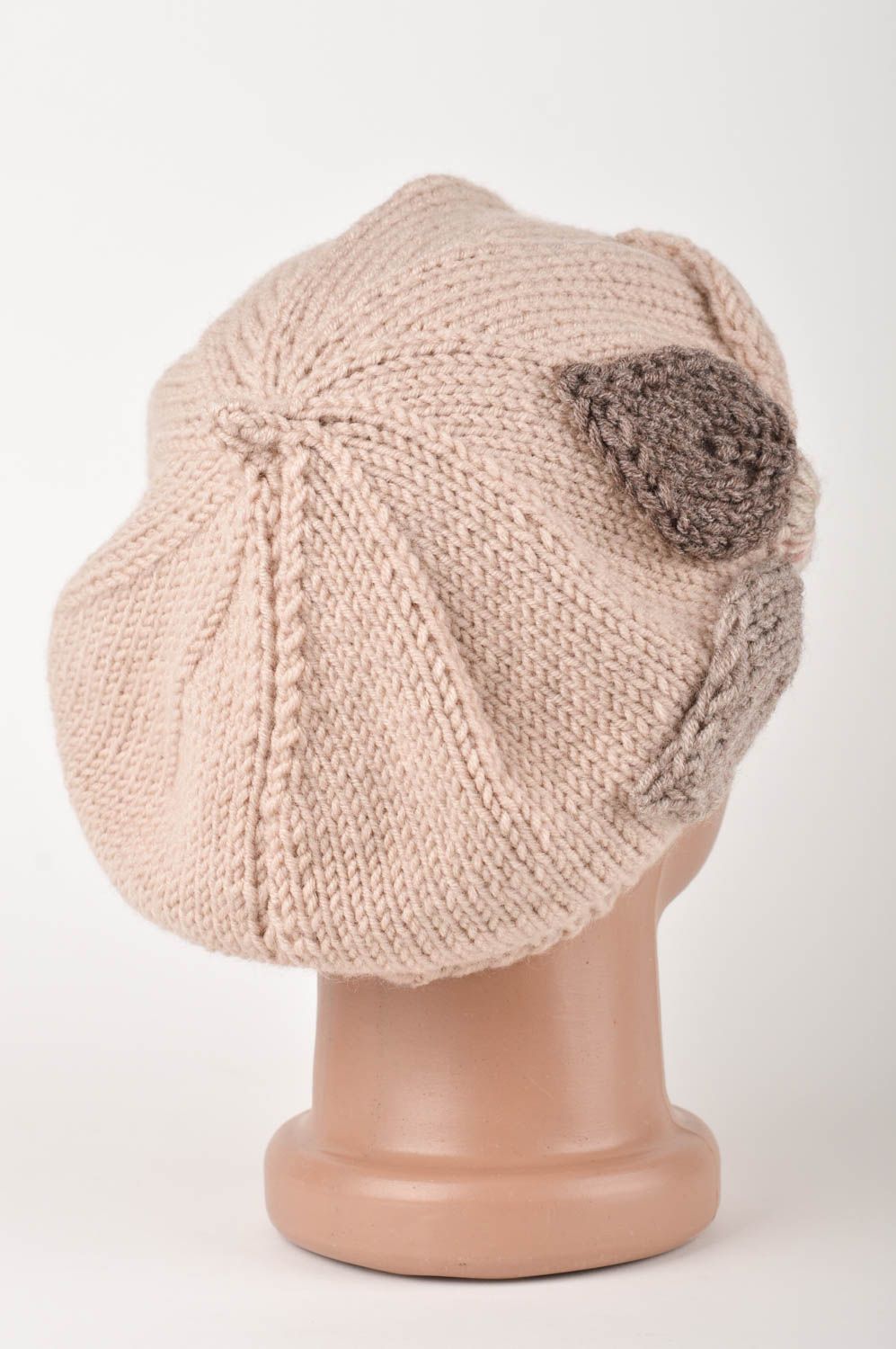 Handmade designer winter cap warm beret for women beautiful crocheted cap photo 5