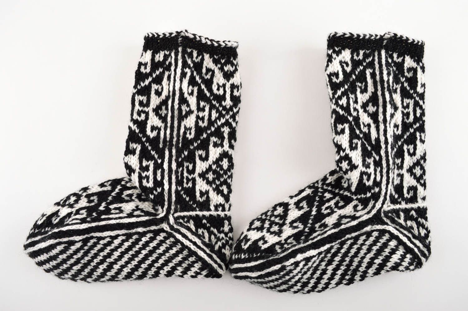 Носки ручной работы шерстяные носки черно-белые женские носки оригинальные фото 2